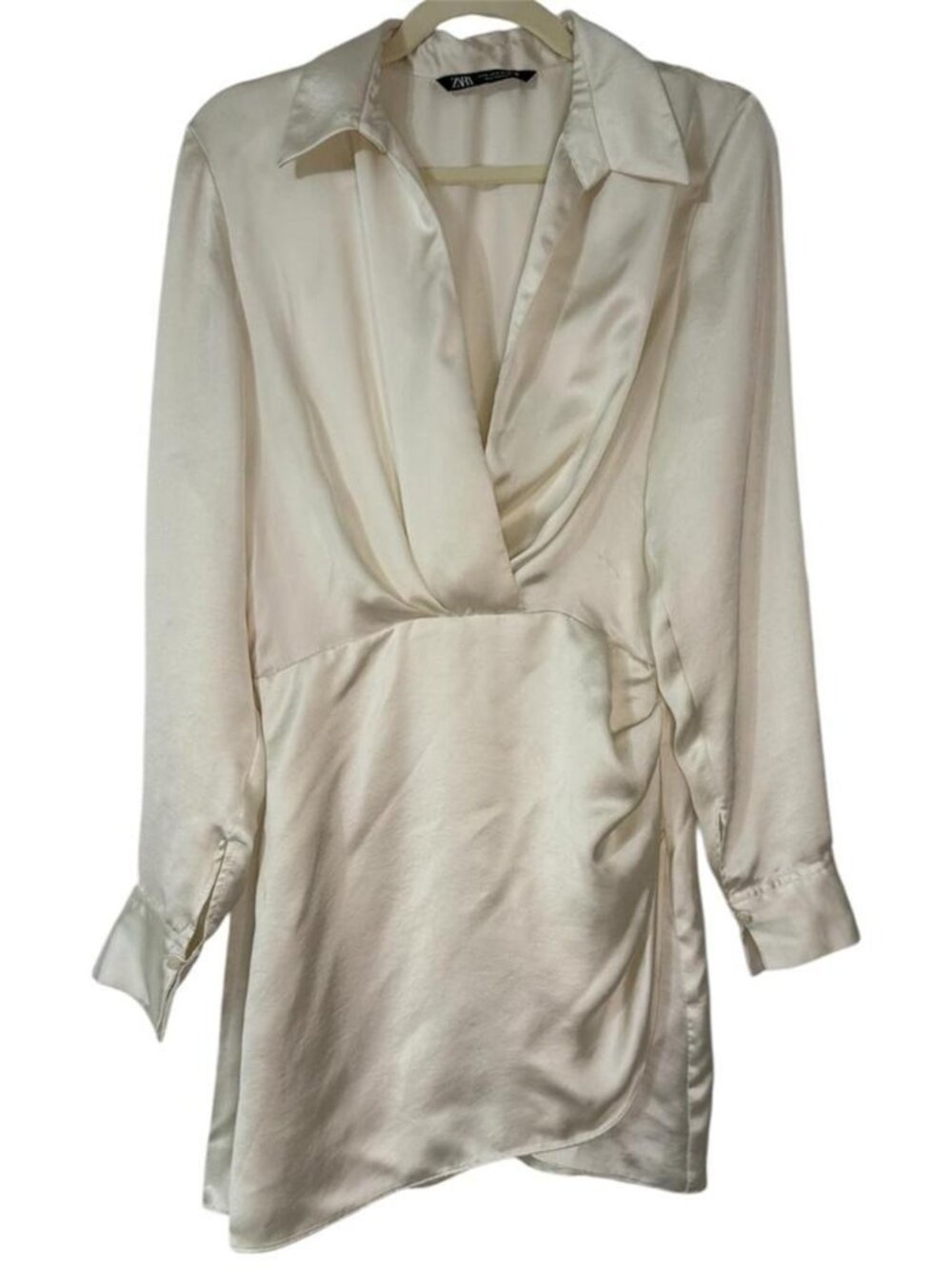 Zara Cream Satin Mini Dress Size Medium - Picture 3 of 5